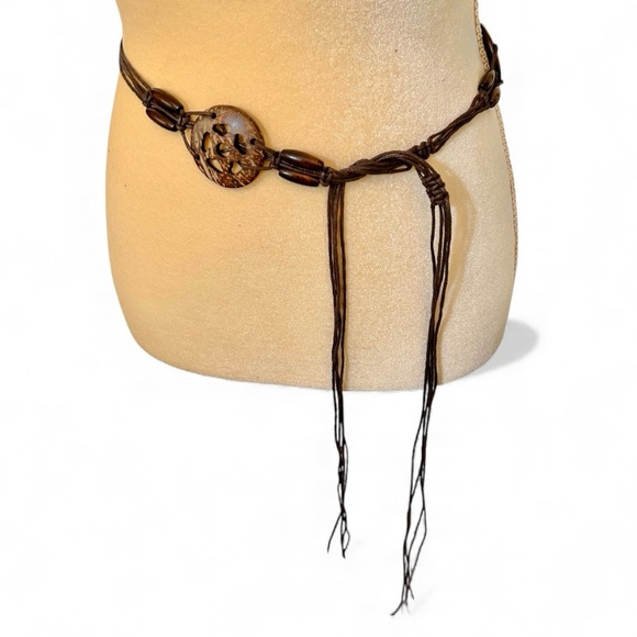 Accessories - Bohemian Hippie 70’s Macrame Belt Brown Coconut Shell Wooden Beads